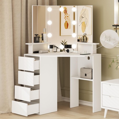 Corner vanity desk with mirror - vanity,