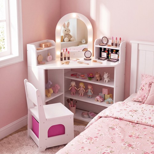 Corner kids vanity with lights - corner,