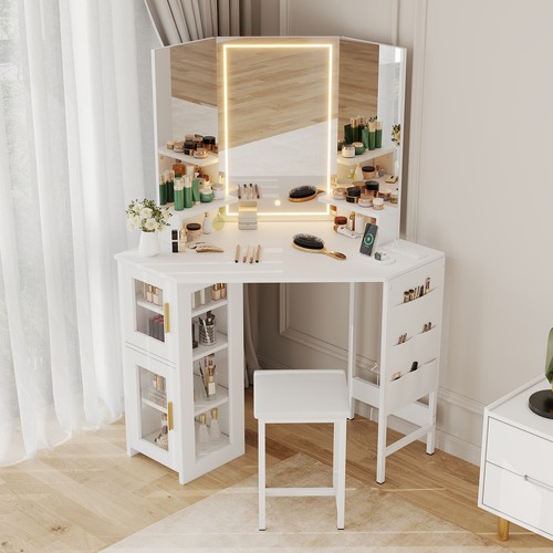 Corner vanity desk and - corner, stool