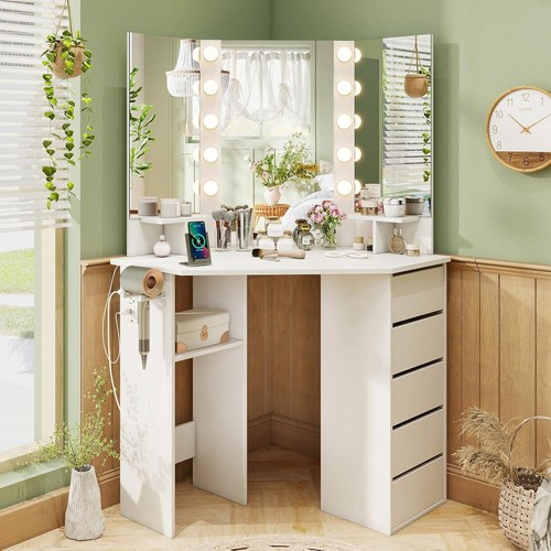 Corner vanity desk with mirror - vanity,