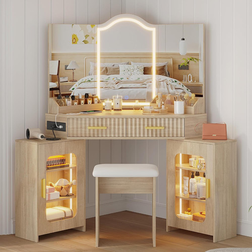 Corner vanity desk - with, mirror