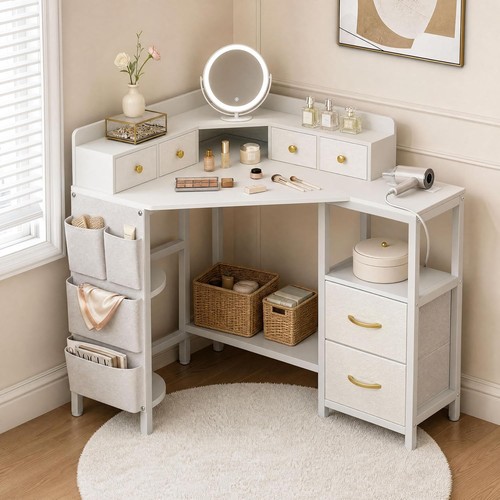Corner vanity desk charging - corner, w/