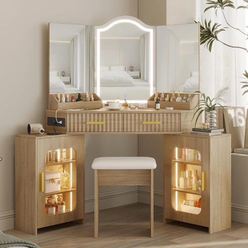 Corner vanity desk with - desk, 3